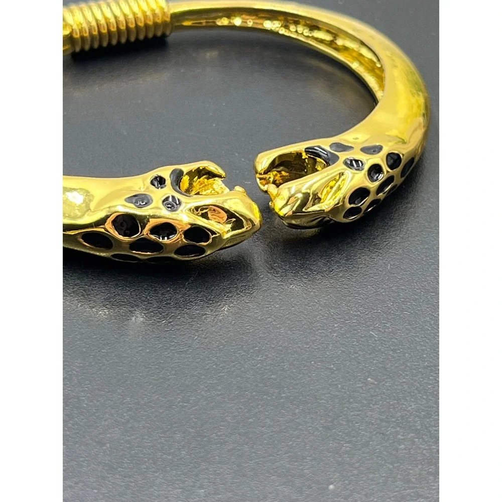 Kenneth Lane Vintage KJL Double Panther‎ Jaguar Bracelet Gold Black  Rhinestones
